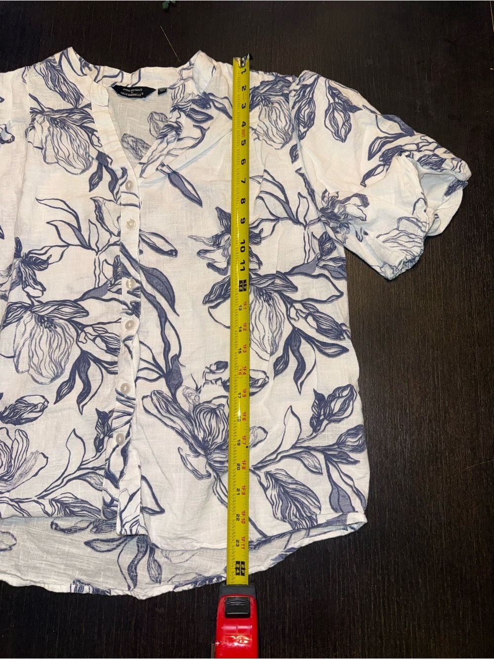 White Blue Floral 100% Cotten Puff Sleeve Blouse - Picture 7 of 7